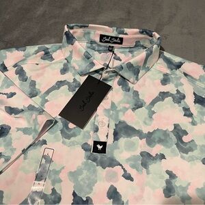 Bad Birdie Core Polo Shirt Mens L Green Pink Mirage Oasis Camo Golf Performance
